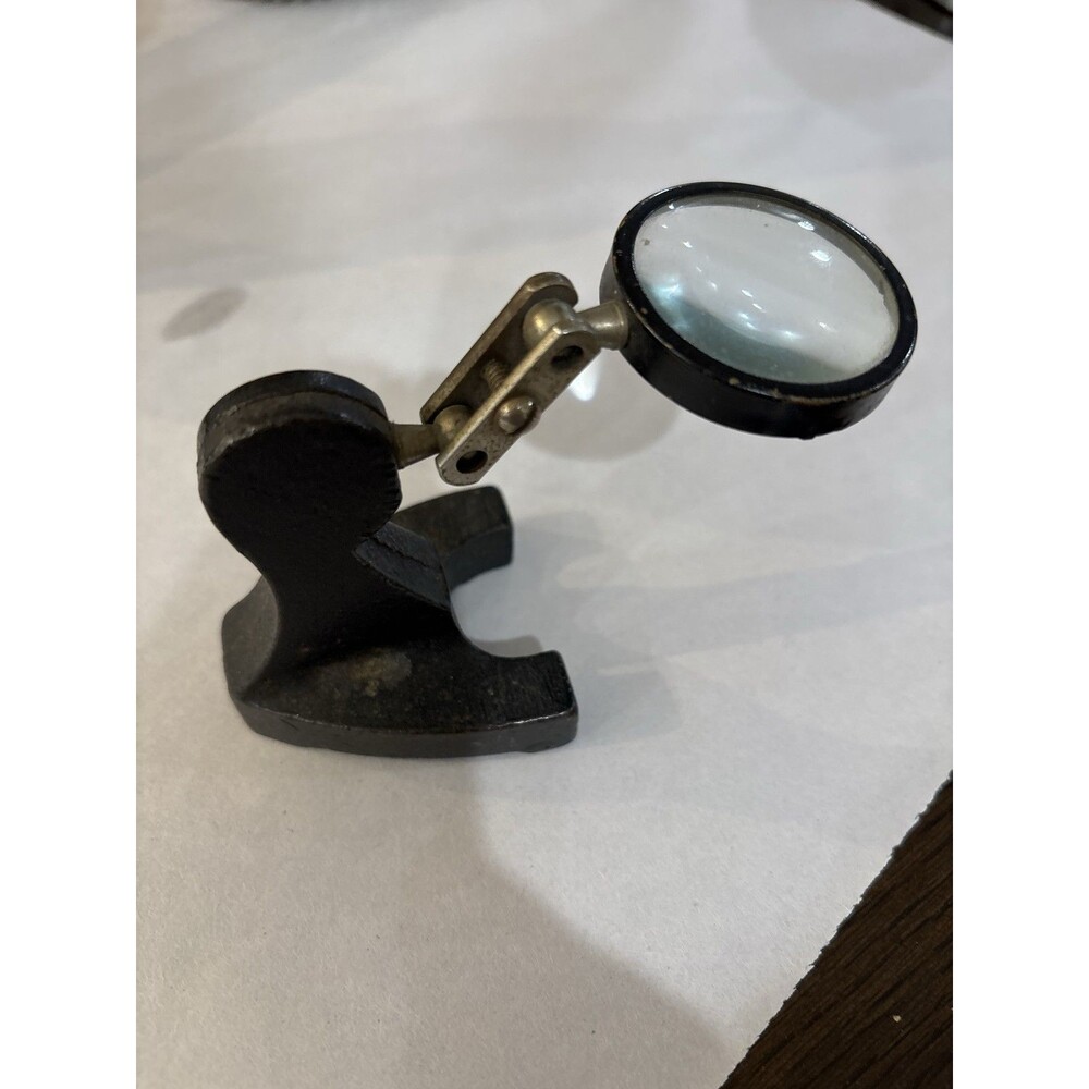 Boston Desk Magnifier Cast Iron Adjustable Heavy Base Magnifying Glass USA VTG